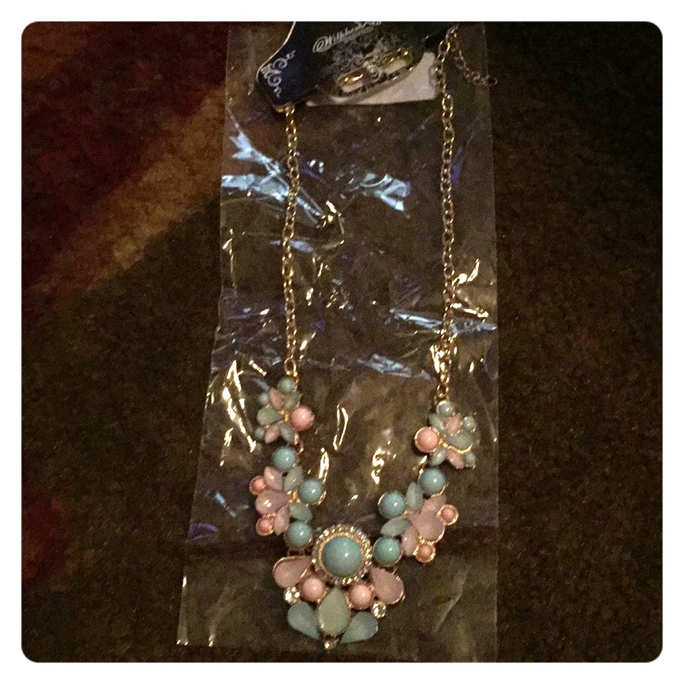 Pink Gold and Blue Necklace